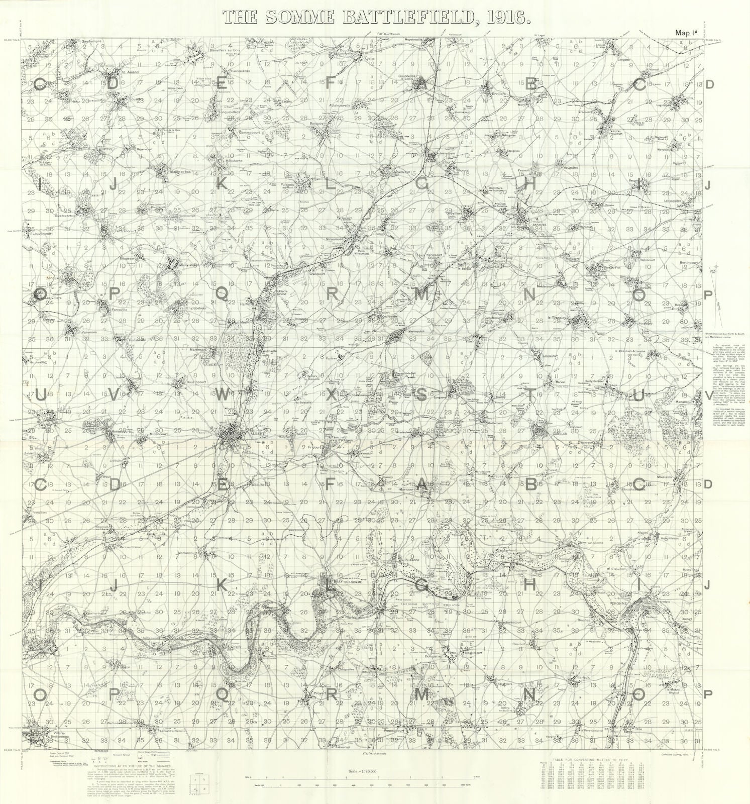 The Somme Battlefield, 1916. Battle of the Somme. First World War. 1932 map